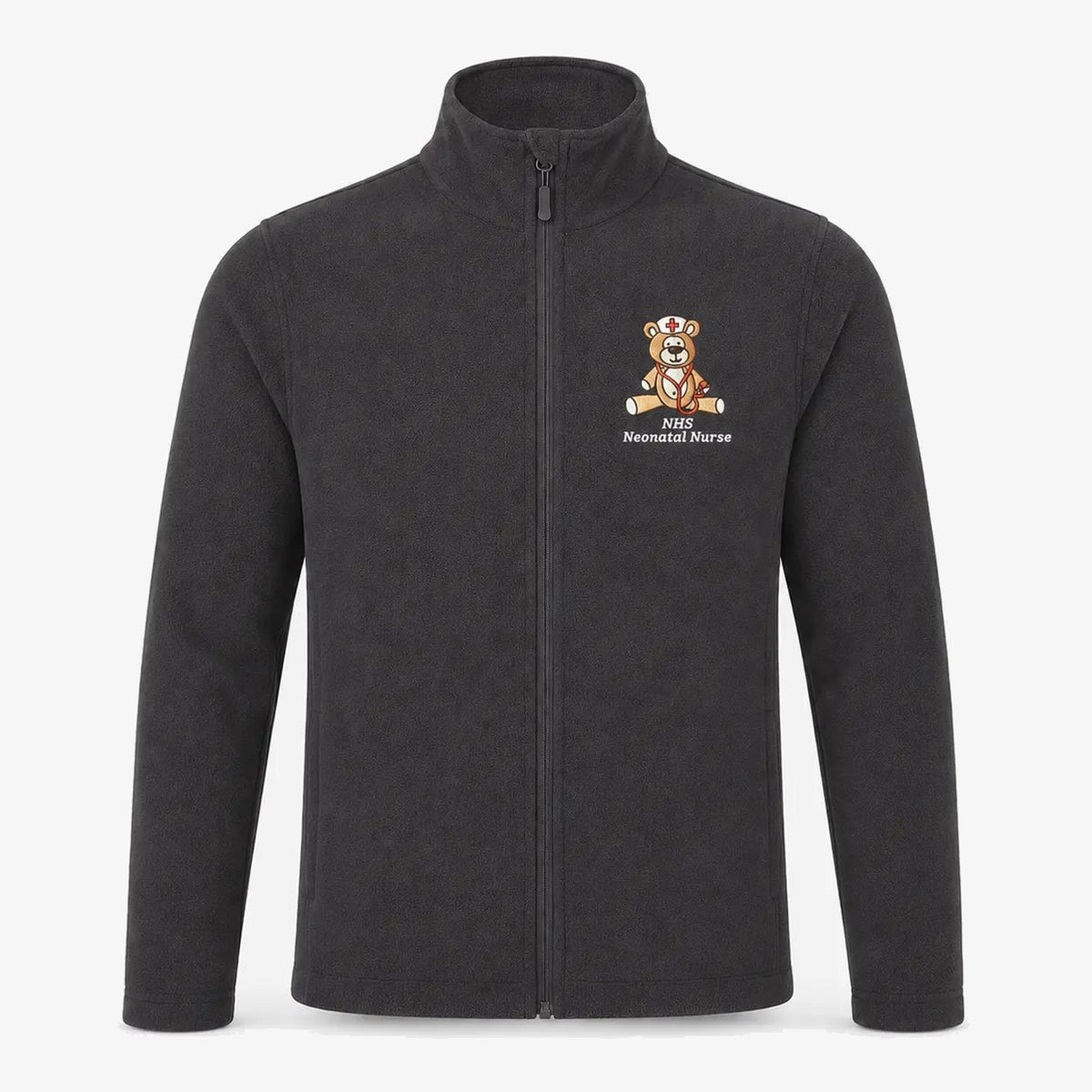 Dark Grey NHS Neonatal Nurse fleece with personalised teddy embroidery