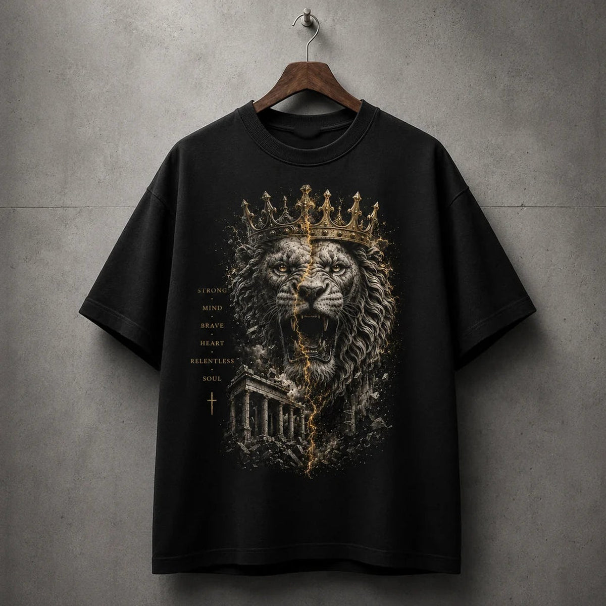 Deep Black tshirt — Crowned Lion Roman Empire Graphic T-Shirt