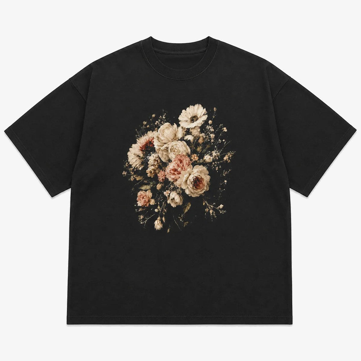 Deep Black tshirt — Vintage Bloom Floral Graphic T-Shirt