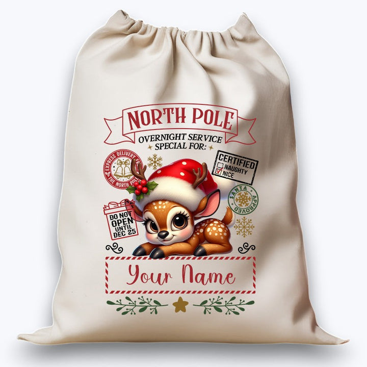 Personalised DTF Printed Christmas Sack - Deer Design #1