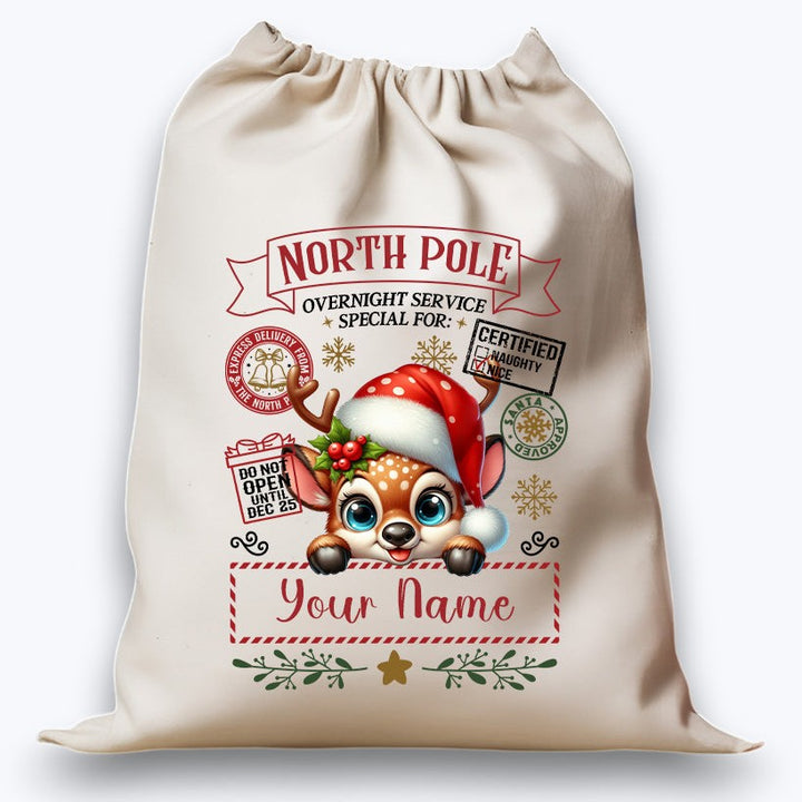 Personalised DTF Printed Christmas Sack - Deer Design #2