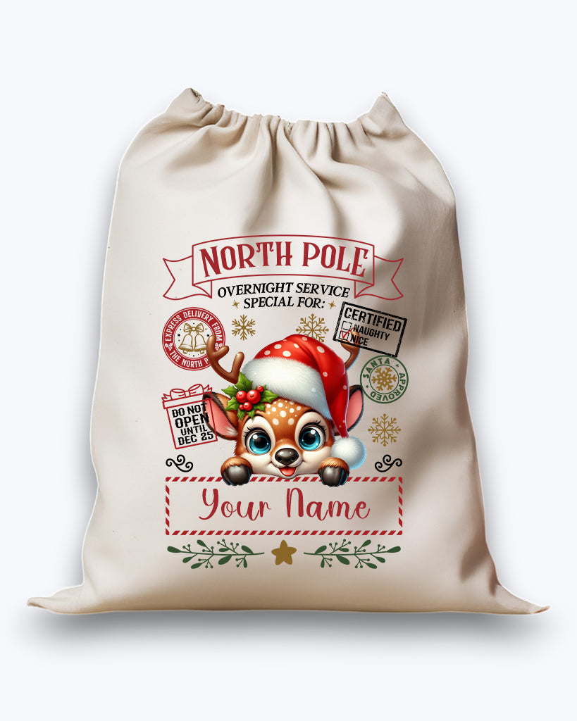 Personalised DTF Printed Christmas Sack - Deer Design #2 40cm x 61.5cm