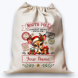 Personalised DTF Printed Christmas Sack - Deer with Presents Design 40cm x 61.5cm