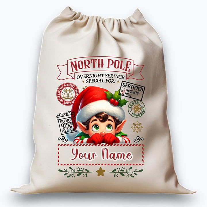 Personalised DTF Printed Christmas Sack - Elf Design