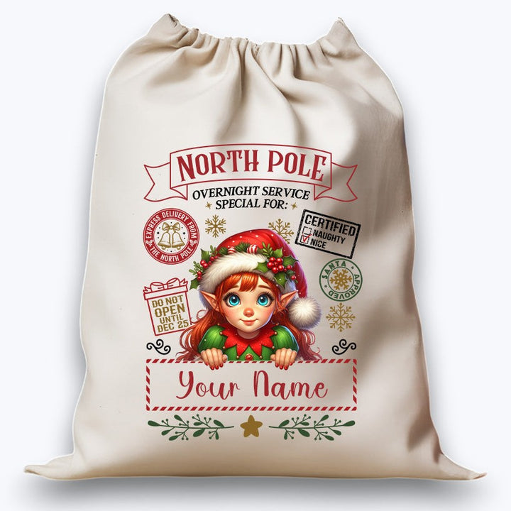 Personalised DTF Printed Christmas Sack - Female ELF