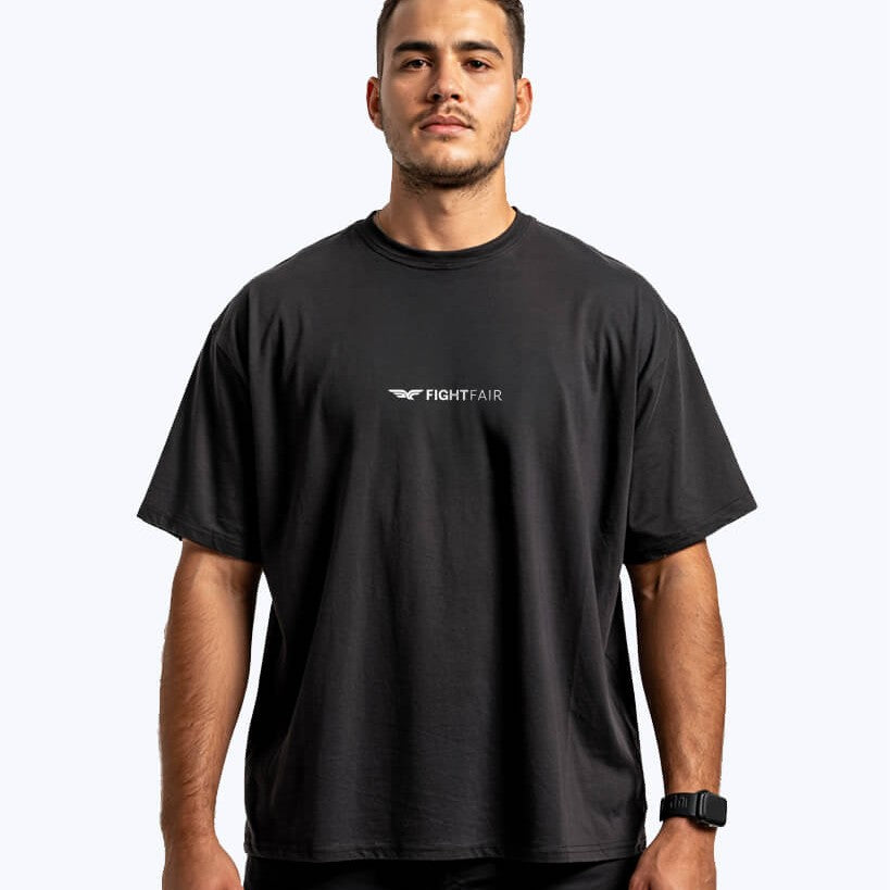Fightfair black oversized T-shirt front logo print