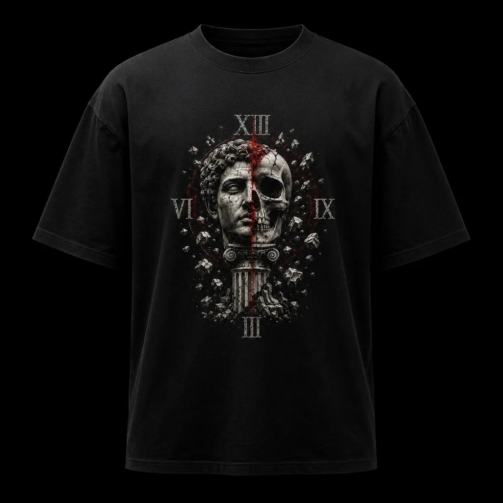 Fractured Legacy gothic statue graphic T-shirt lifestyle image