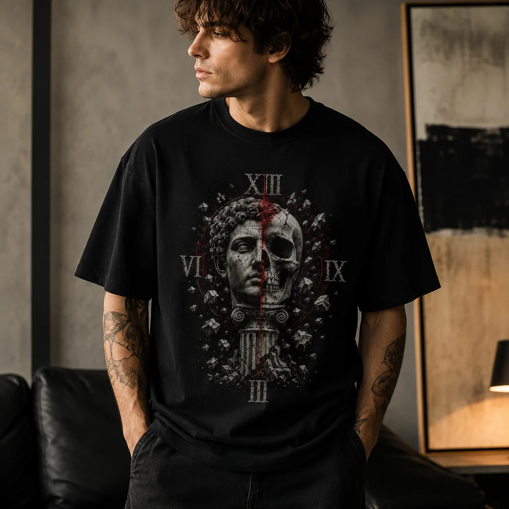 Premium Fractured Legacy black graphic T-shirt mockup