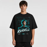 Male model wearing black George Russell GR63 racing T-shirt