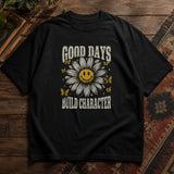 Good Days Build Character black graphic T-shirt – vintage flat lay