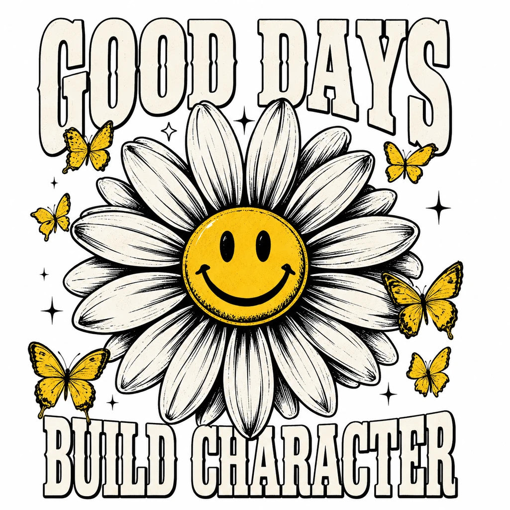 Good Days Build Character daisy and butterfly graphic artwork