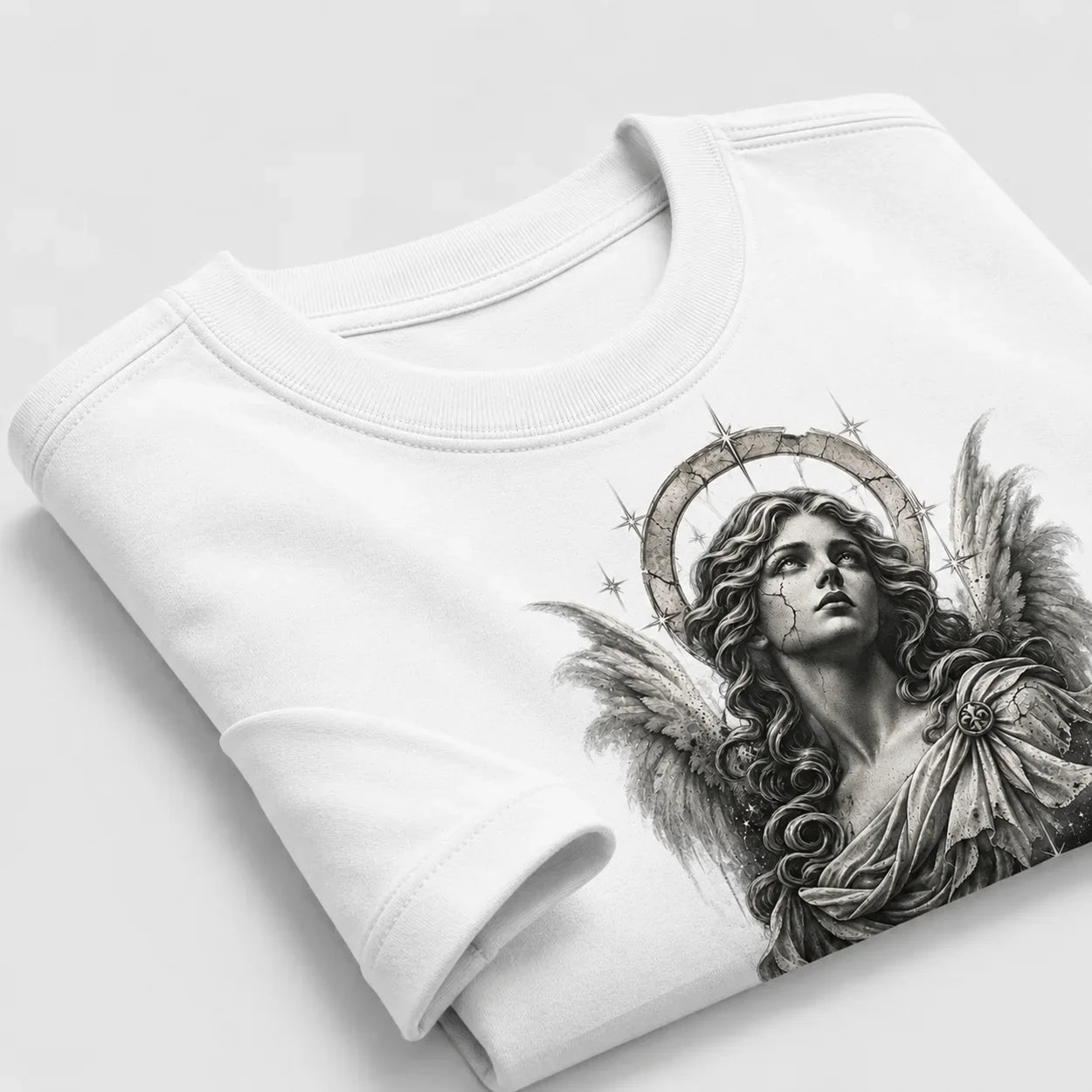 Gothic Angel graphic T-shirt folded mockup - Arctic White