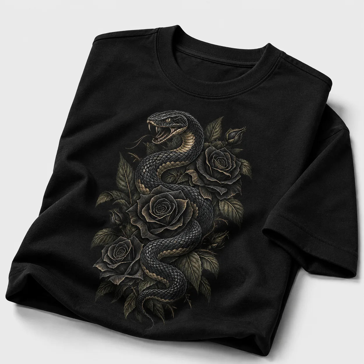 Gothic Snake and Roses graphic T-shirt - Arctic White