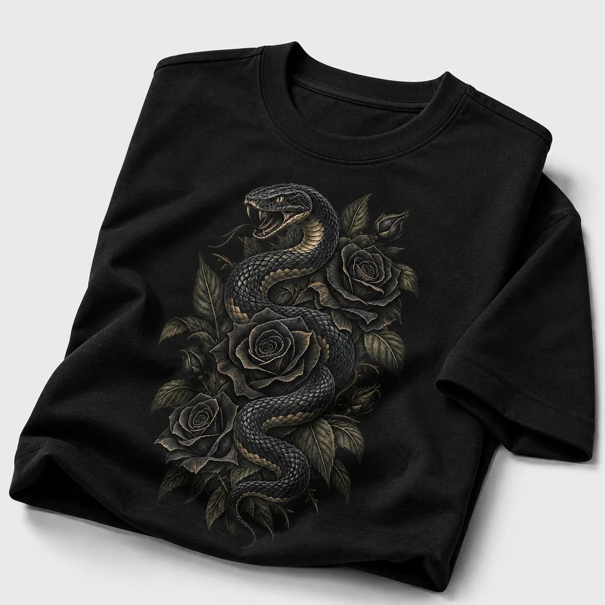 Gothic Snake and Roses graphic T-shirt - Arctic White
