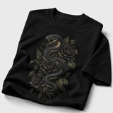 Gothic Snake and Roses graphic T-shirt - Arctic White