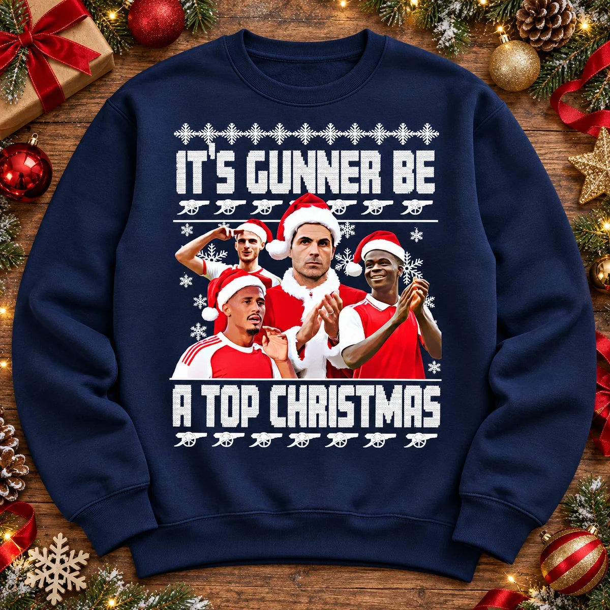 Navy Gunners Christmas jumper festive Christmas flat lay