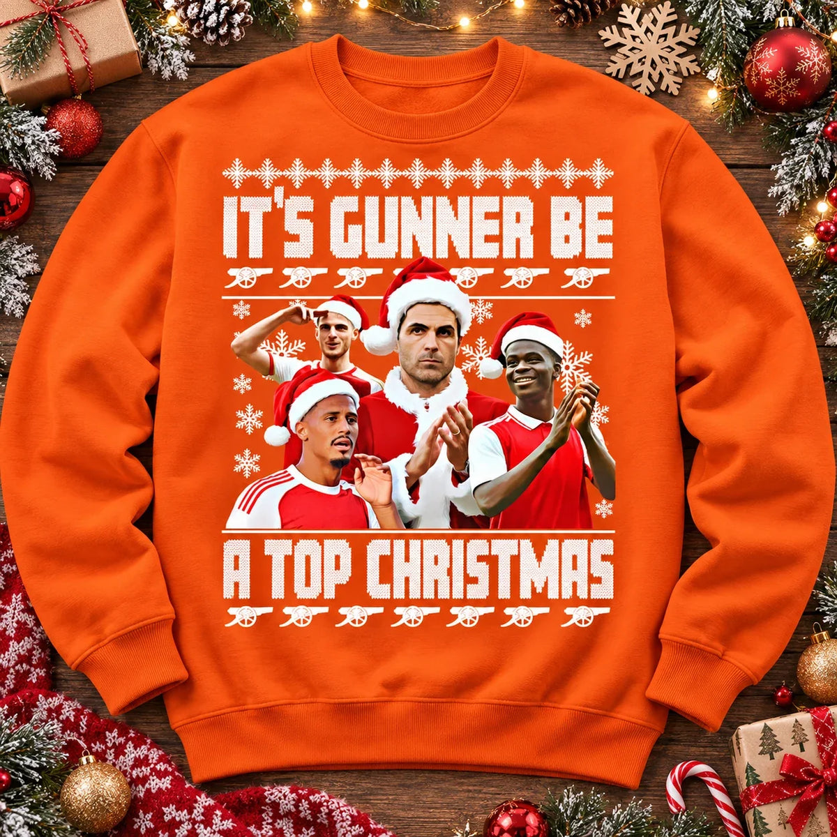 Orange Gunners Christmas jumper festive Christmas flat lay