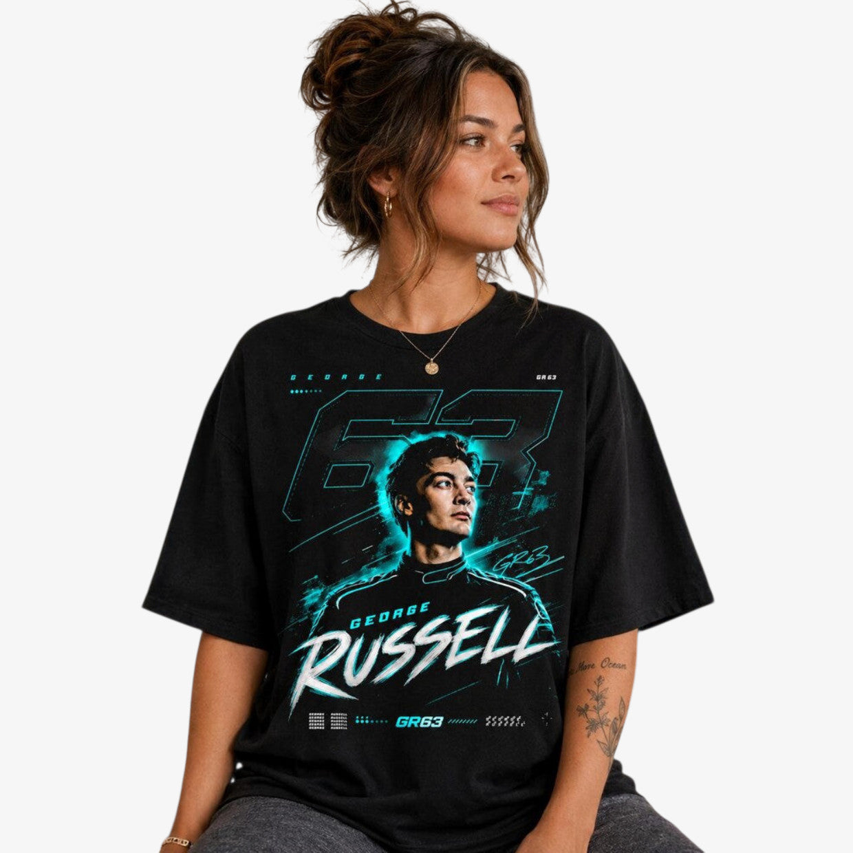 George Russell GR63 black T-shirt lifestyle image