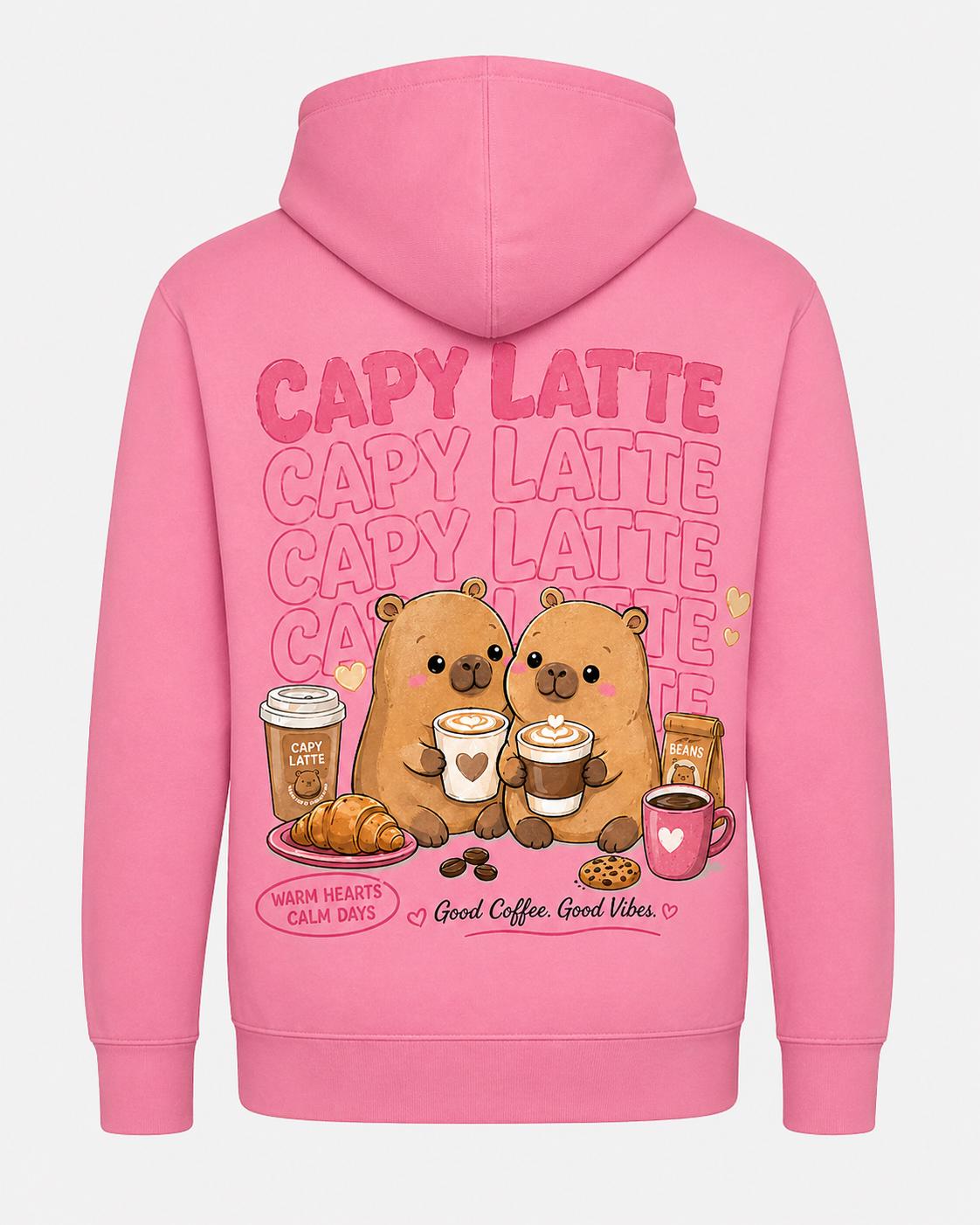 Capy Latte kawaii coffee hoodie design detail