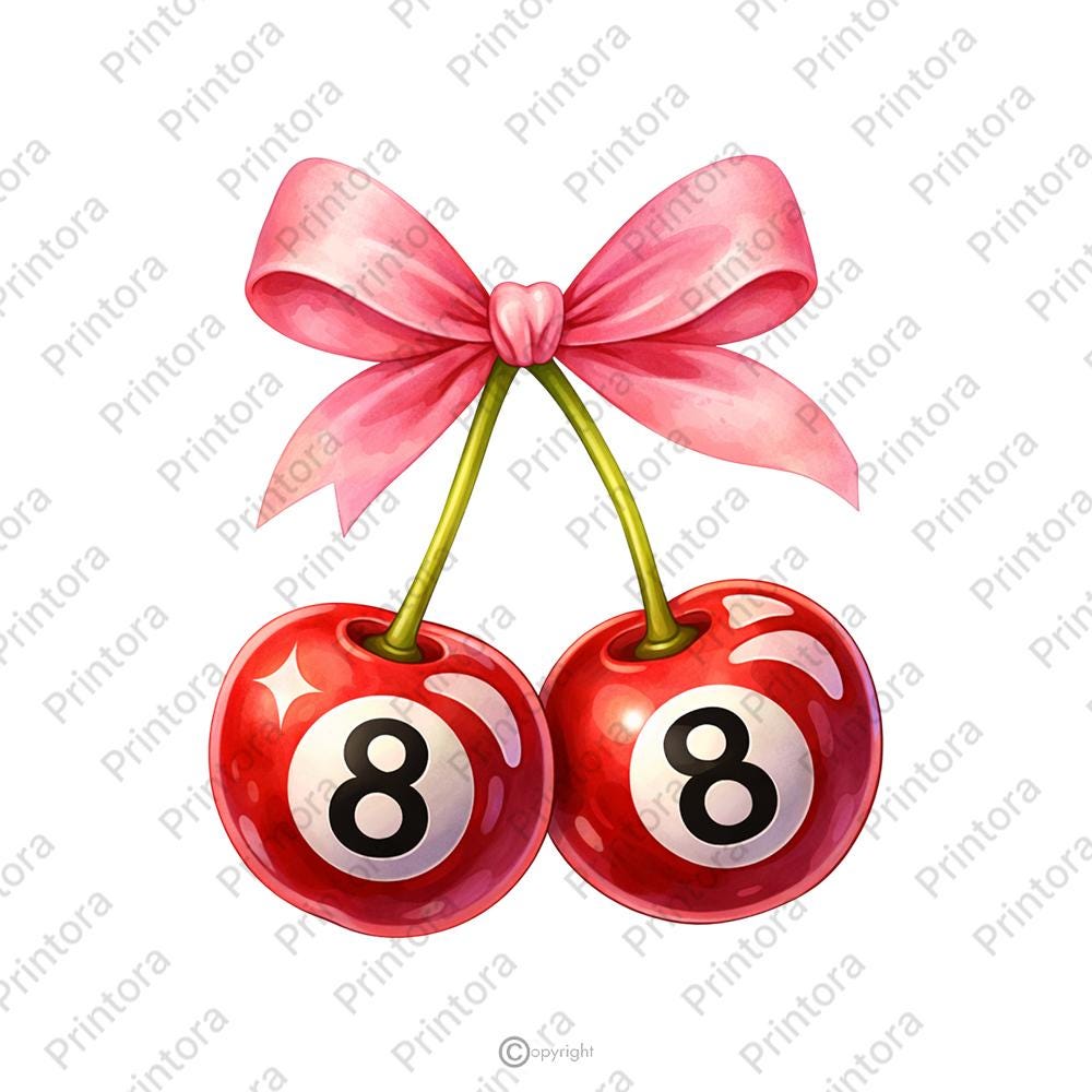 8-ball cherry graphic with pink ribbon digital download mockup