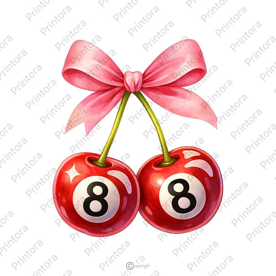 8-ball cherry graphic with pink ribbon digital download mockup