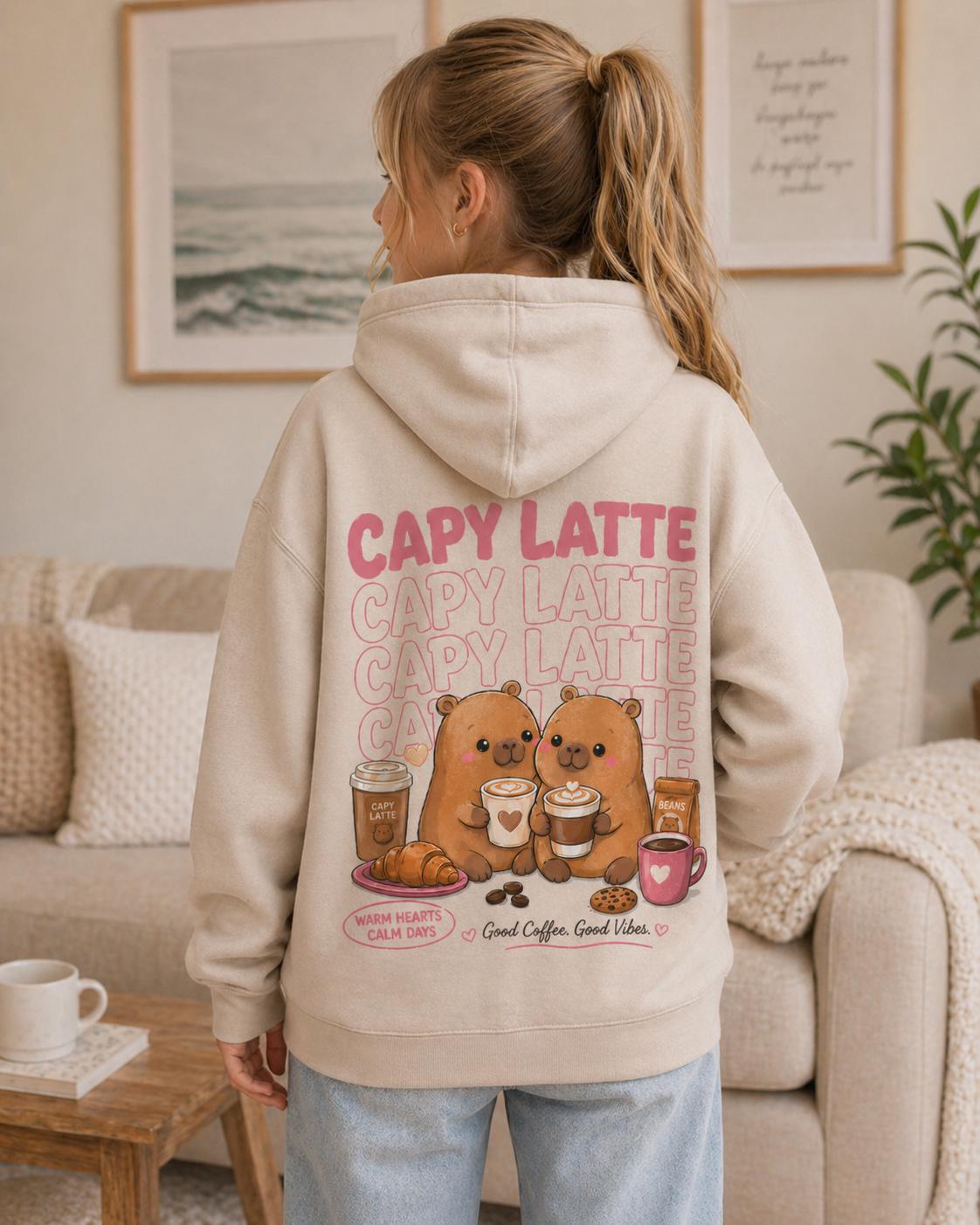 Capy Latte capybara hoodie adult lifestyle mockup