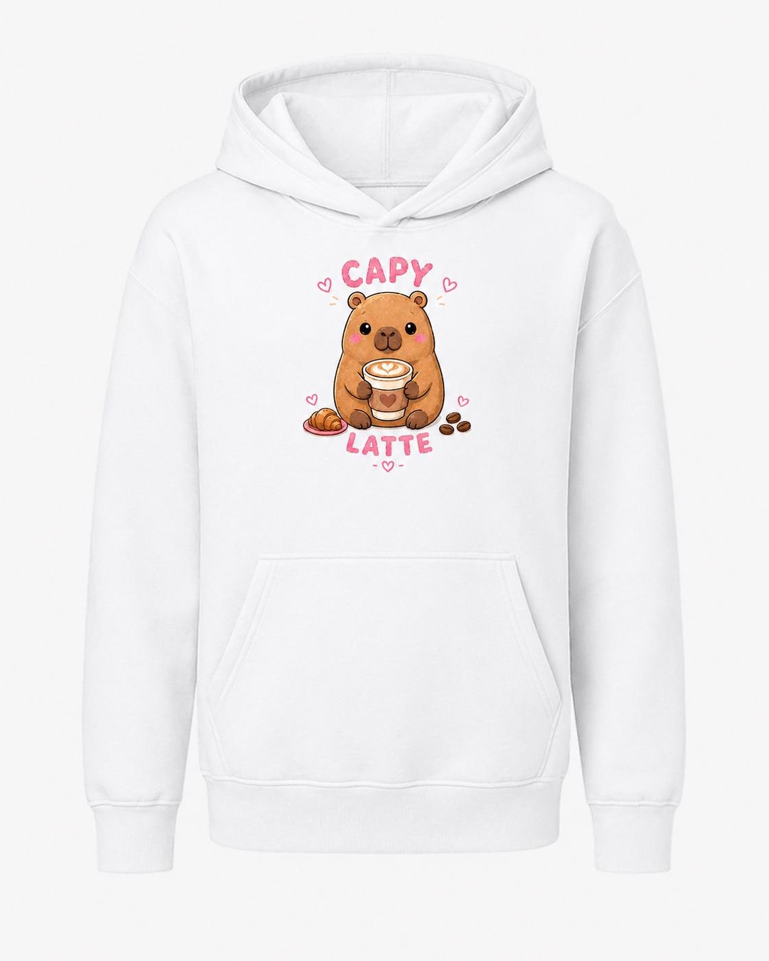 Capy Latte cute capybara coffee hoodie print detail