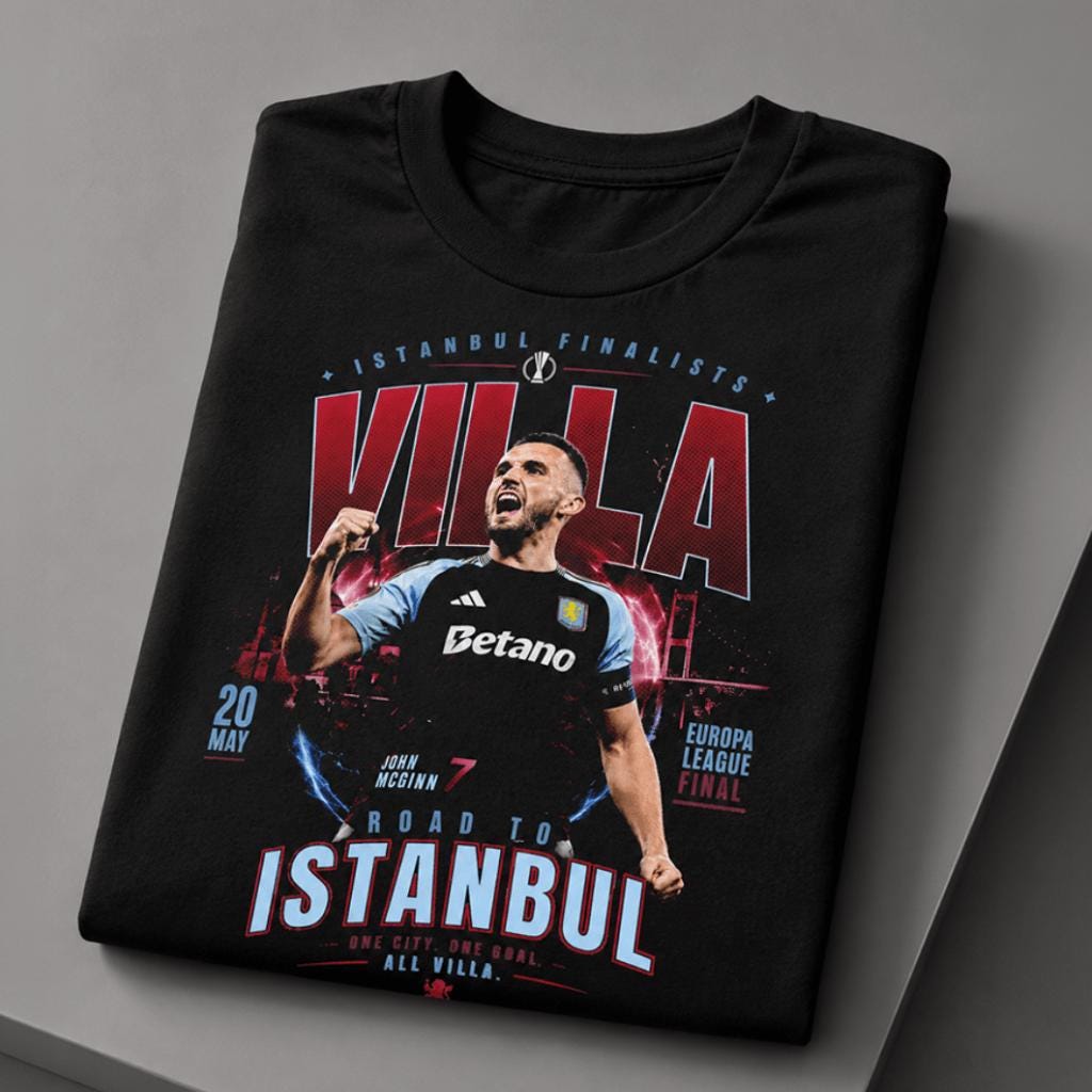 John McGinn Istanbul Final T-Shirt | Villa Football Fan Shirt | Claret Blue European Final Tee | John McGinn 7 Gift