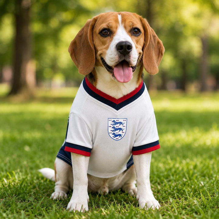 Personalised England Dog Football T-Shirt | Custom Name & Number | 3 Dogs Pet Football shirt