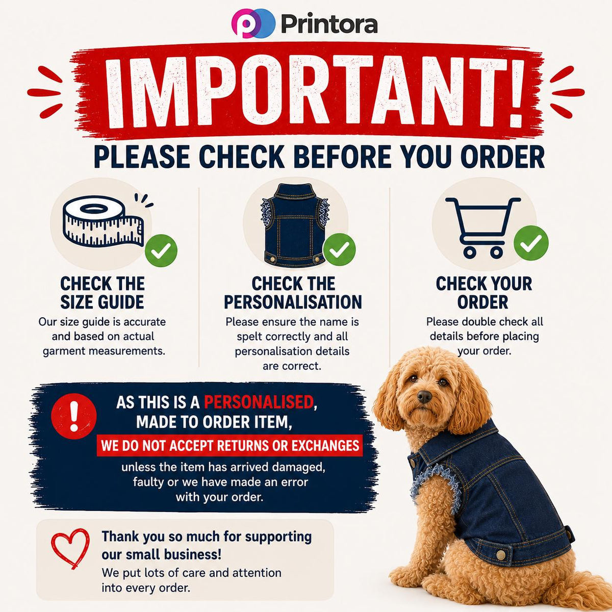 Personalised pet denim coat with embroidered dog name alternate view