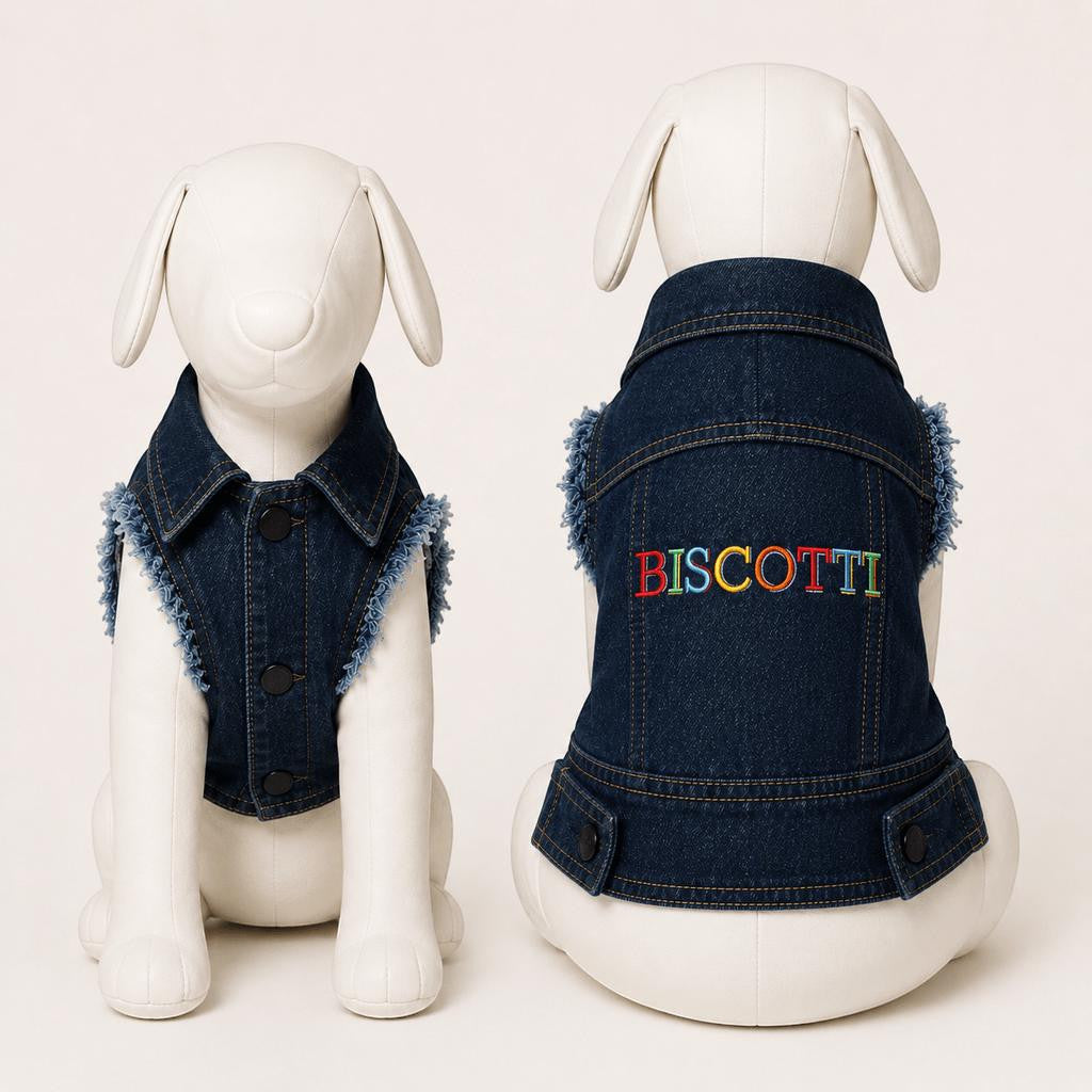 Custom embroidered dog denim jacket alternate lifestyle view