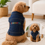 Personalised Dog Denim Jacket | Embroidered Dog Name Jacket, Custom Pet Denim Coat