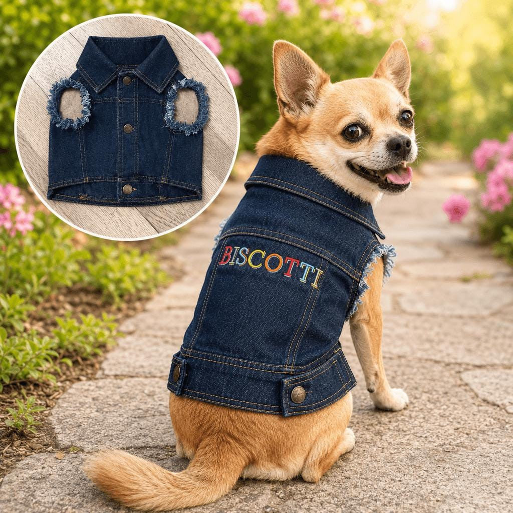 Personalised dog denim coat lifestyle product image