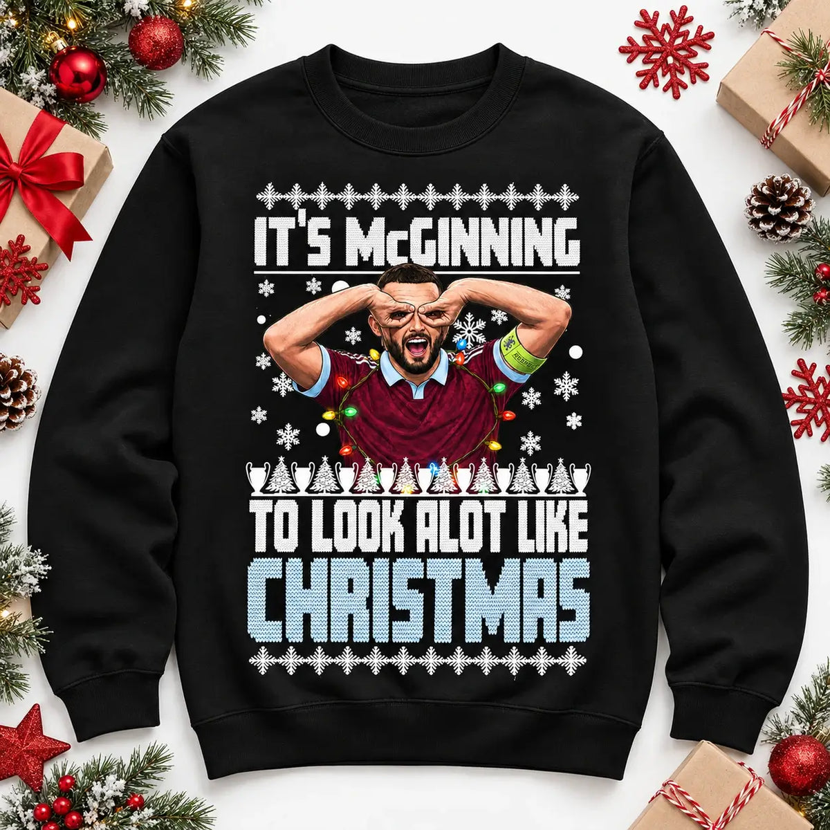 John McGinn It's McGinning Christmas jumper black festive football design