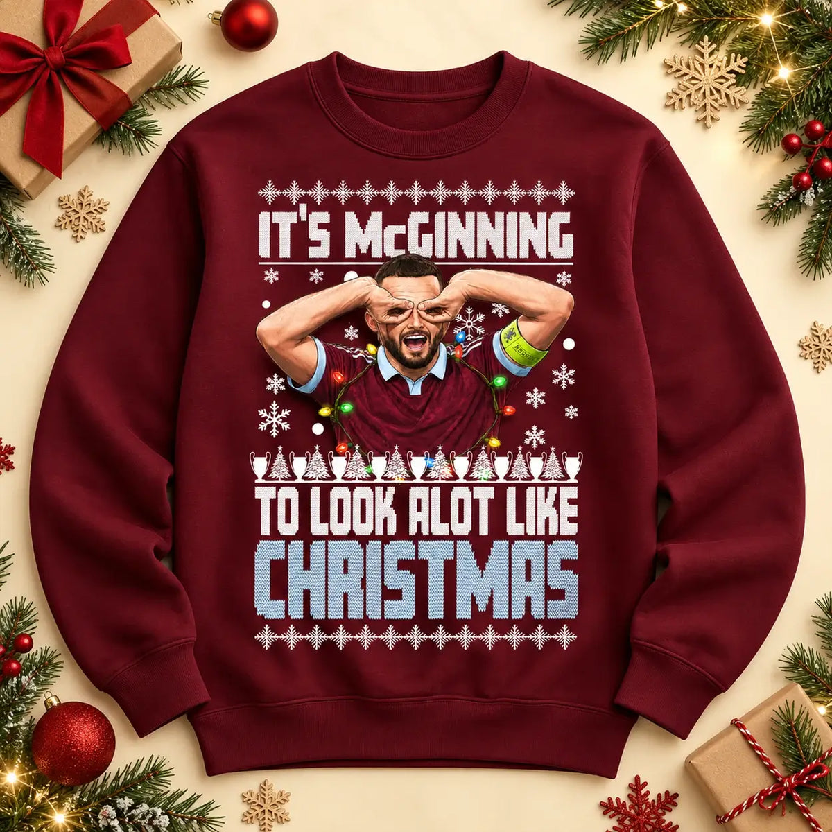 John McGinn It's McGinning Christmas jumper burgundy football fan design