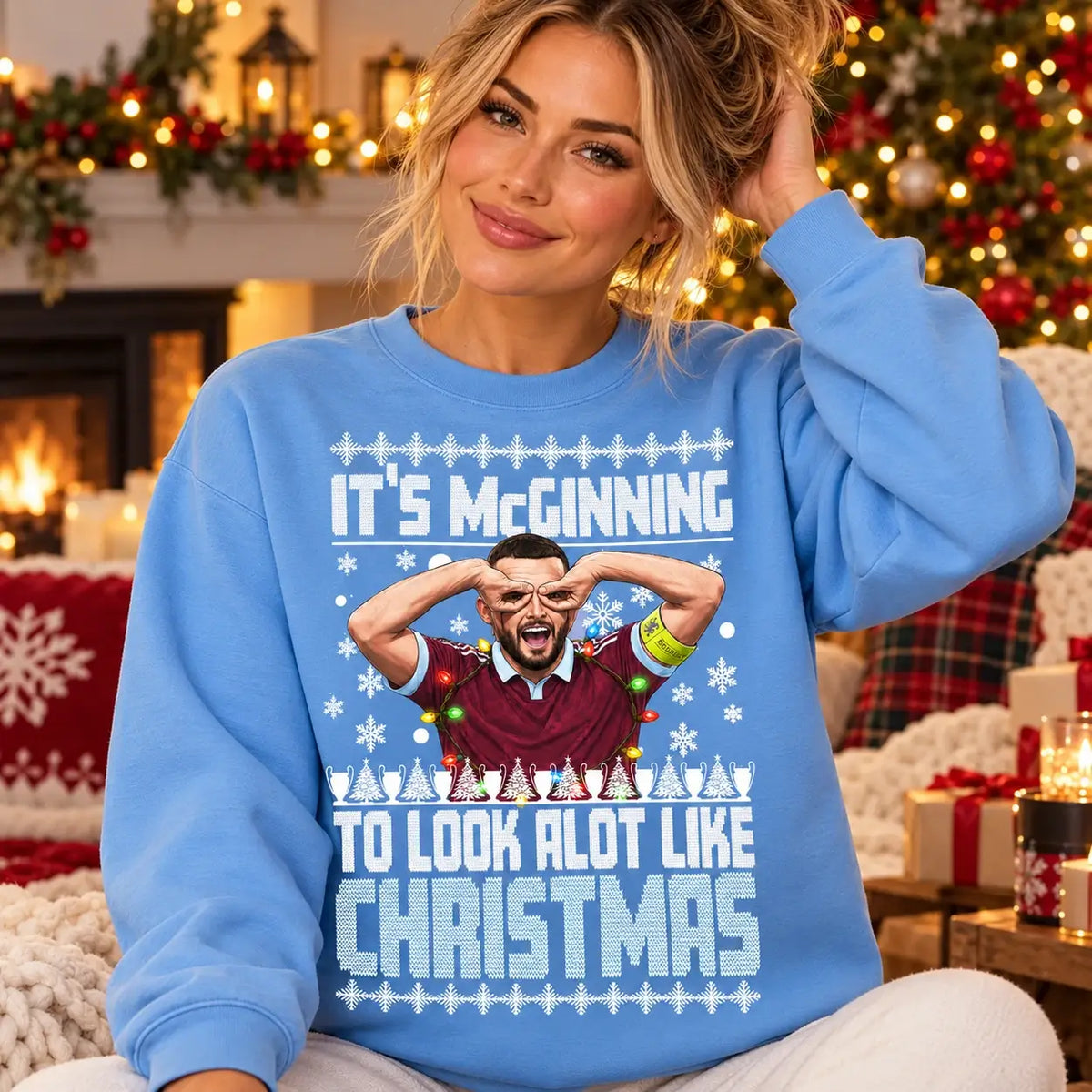 John McGinn Christmas jumper sky blue lifestyle festive football gift