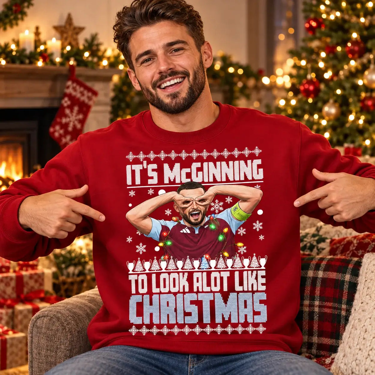 John McGinn Christmas jumper red lifestyle festive football design
