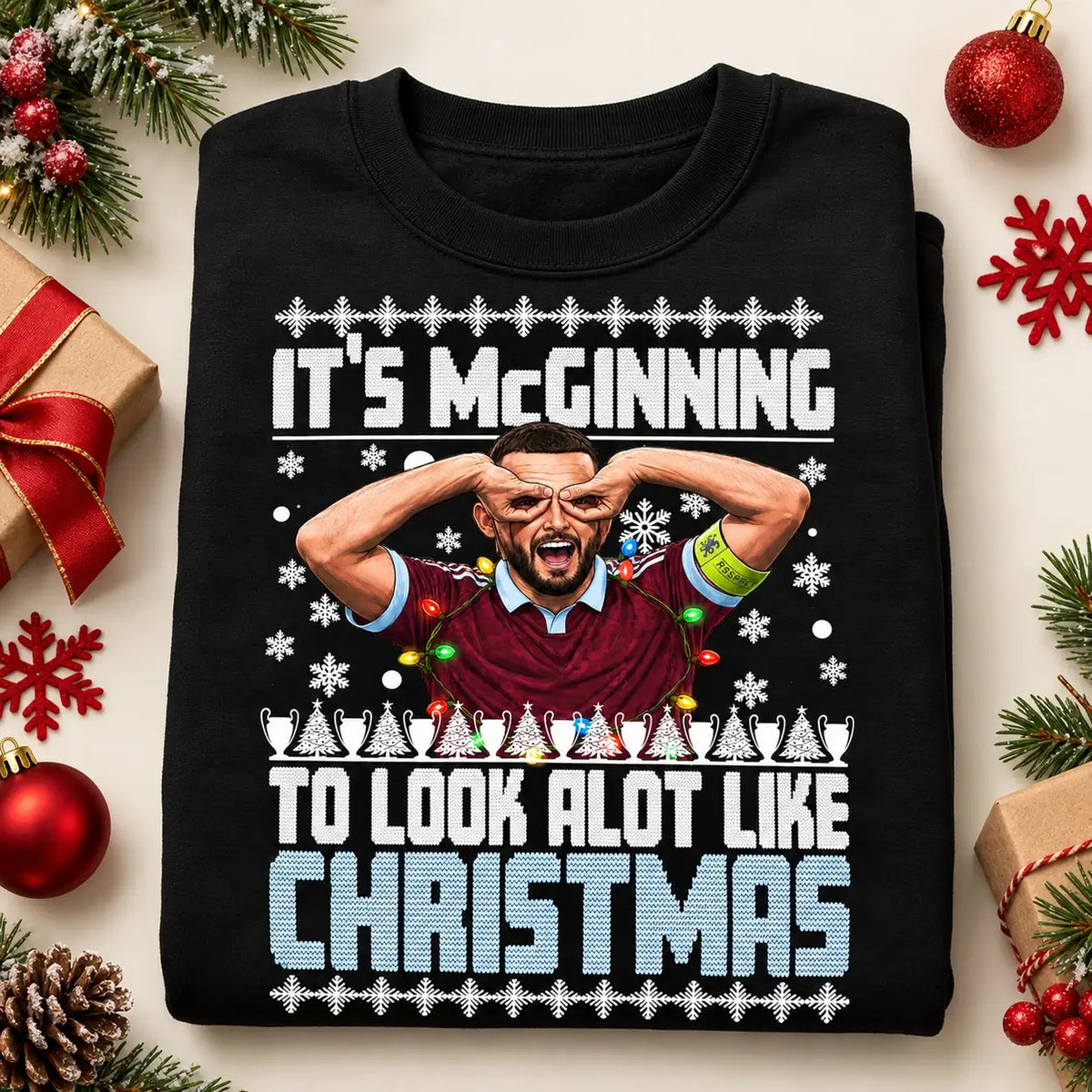 John McGinn Christmas jumper white flat lay festive football gift