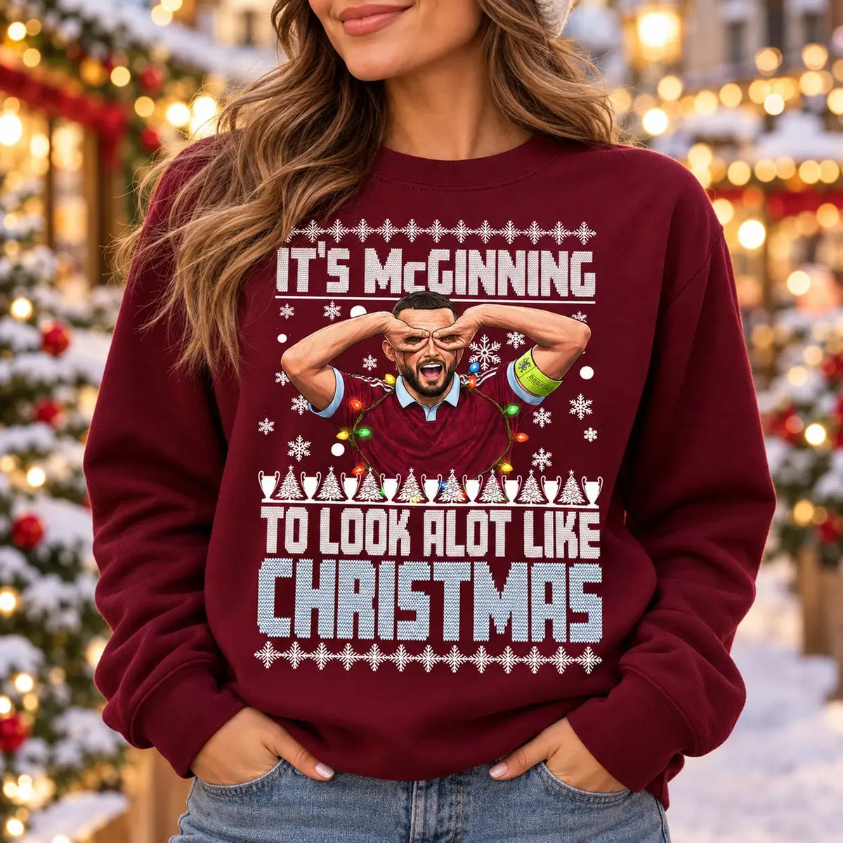 John McGinn It's McGinning Christmas jumper black folded mockup
