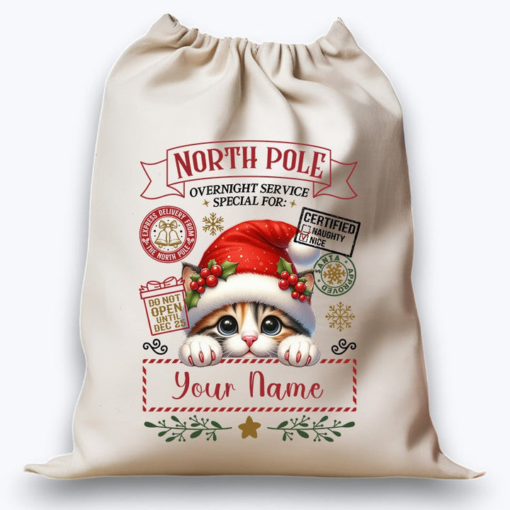 Personalised DTF Printed Christmas Sack - Cute Kitten