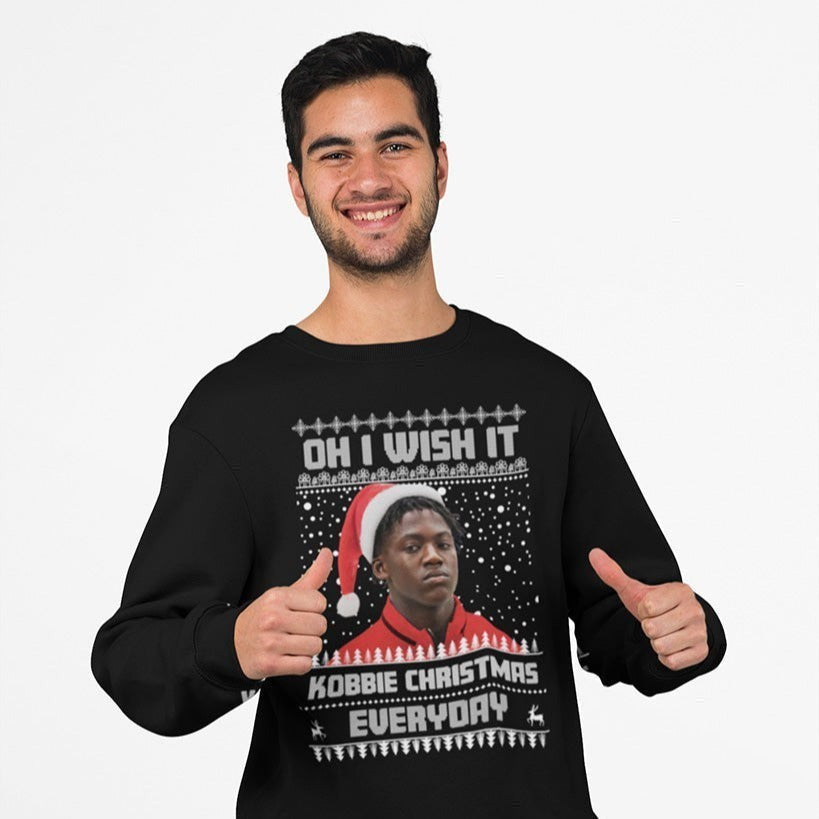 Black Kobbie Mainoo Christmas jumper lifestyle image