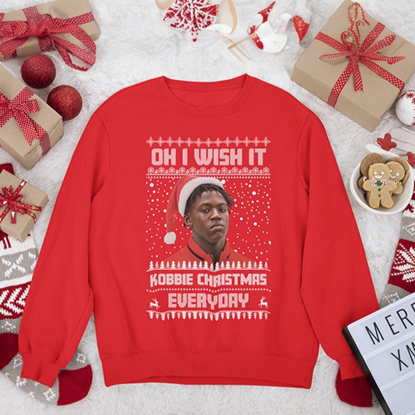 Red Kobbie Mainoo Christmas jumper lifestyle image