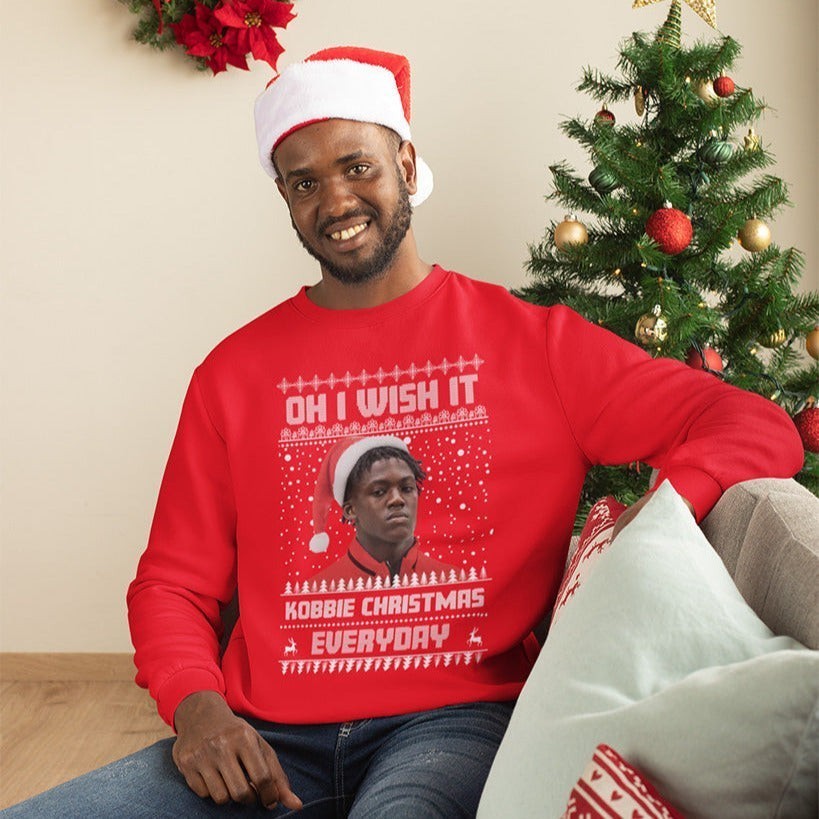 Kobbie Mainoo Christmas Jumper - "Oh I Wish It Could Kobbie Christmas Everyday" for Manchester Utd Fans - Sizes & Colors Available