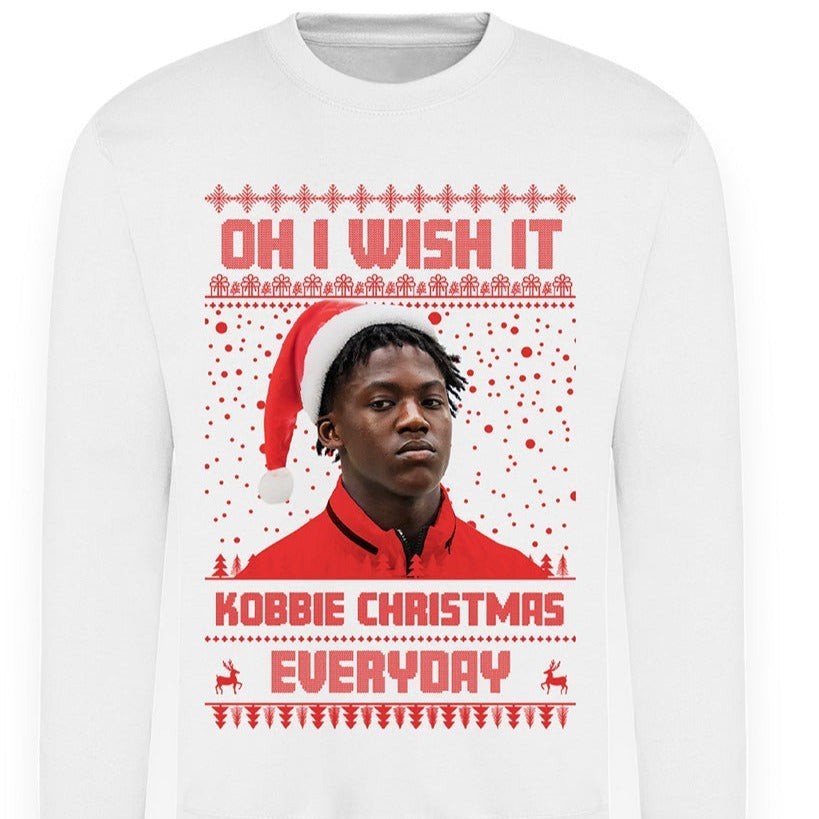 Kobbie Mainoo Christmas Jumper - "Oh I Wish It Could Kobbie Christmas Everyday" for Manchester Utd Fans - Sizes & Colors Available