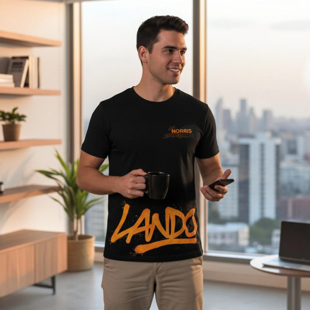 Front view of a Lando Norris inspired graphic T-shirt for Formula 1 and motorsport fans