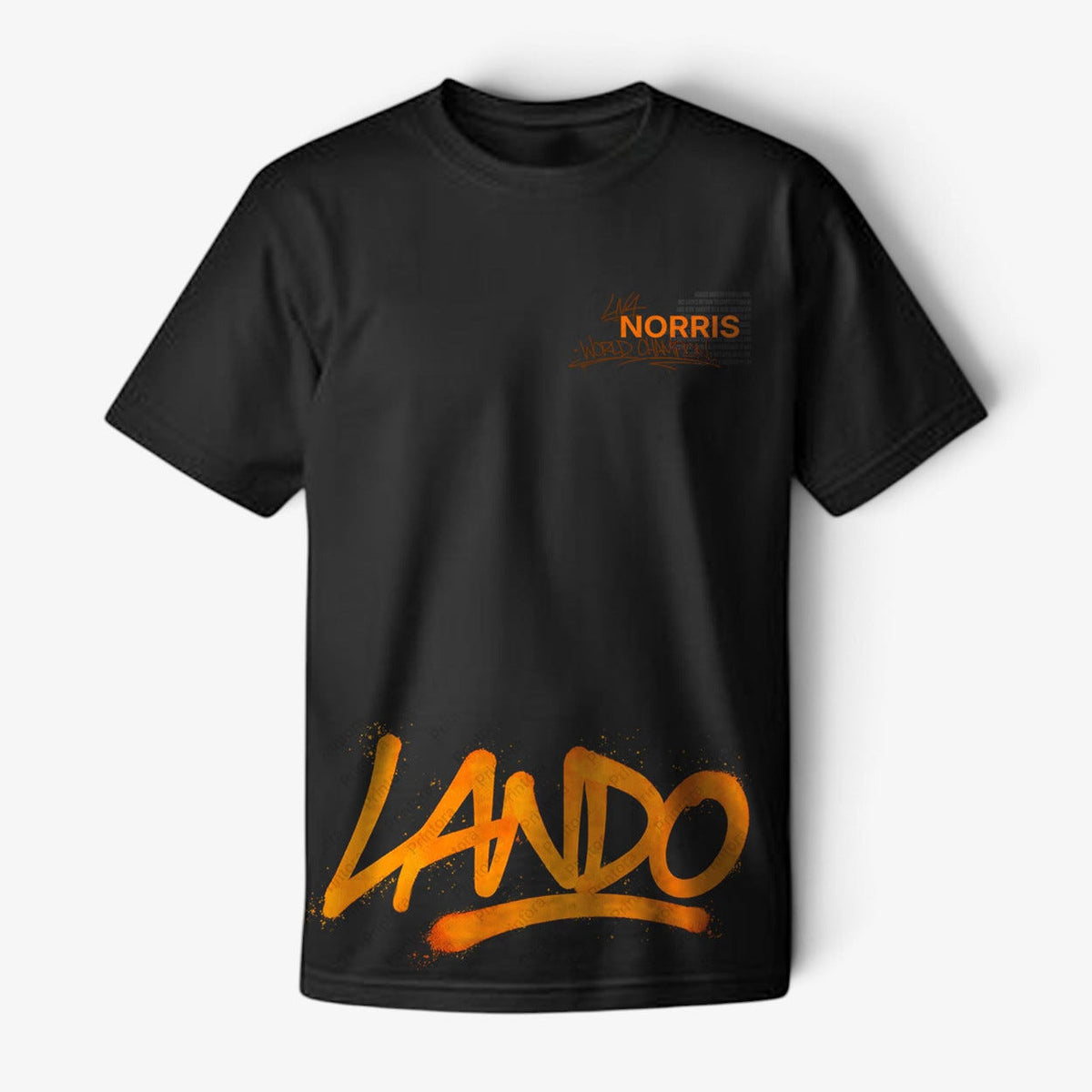 White Lando Norris inspired graphic T-shirt product view with motorsport front artwork