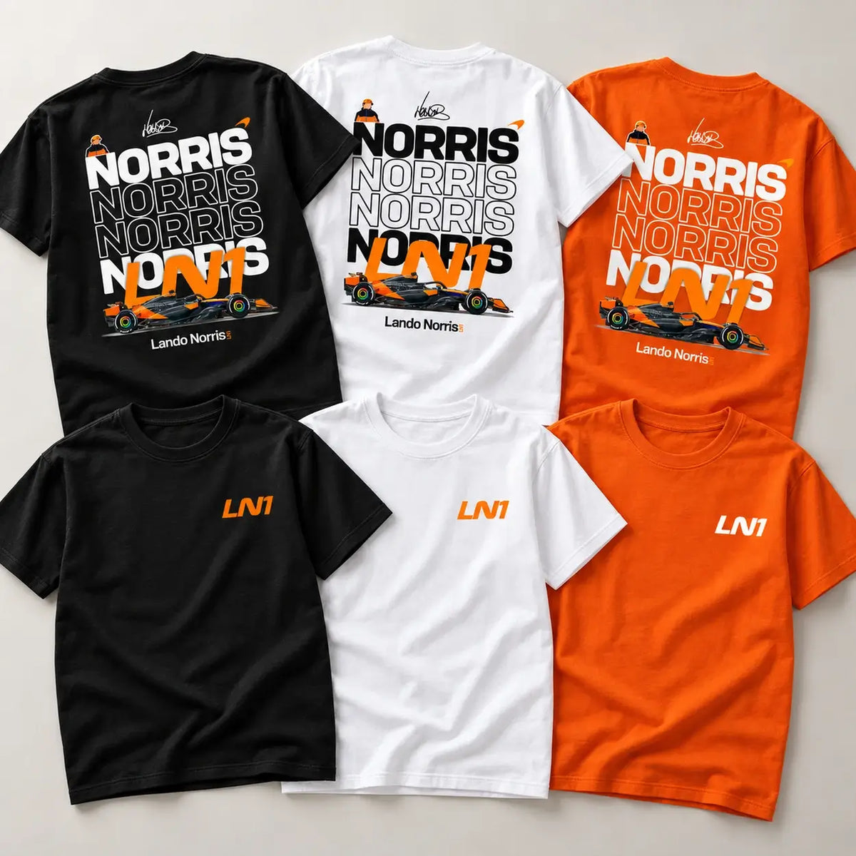 Lando Norris LN1 T-shirt set in black white and orange