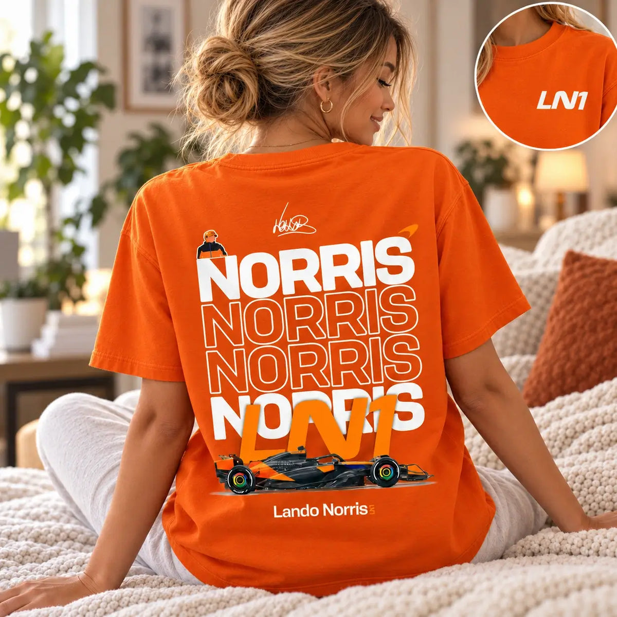 Orange Lando Norris LN1 T-shirt lifestyle back print