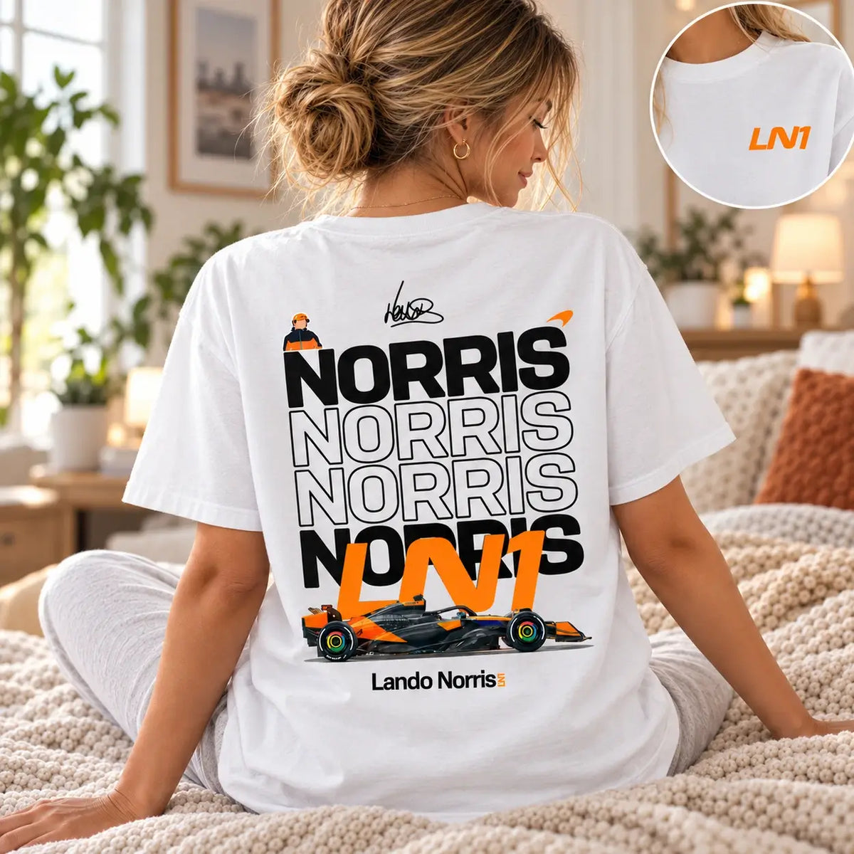 White Lando Norris LN1 T-shirt lifestyle back print