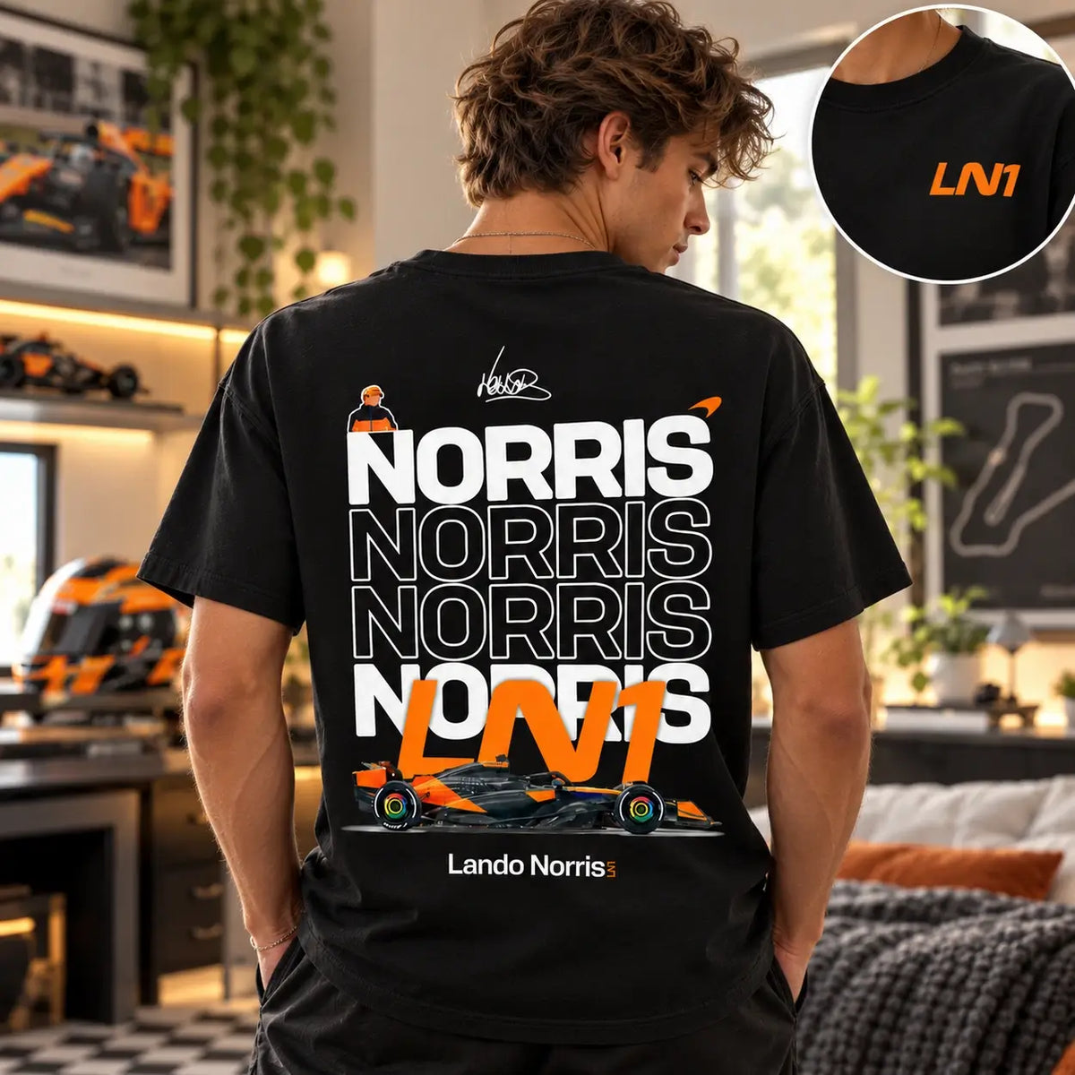 Black Lando Norris LN1 T-shirt male lifestyle back print